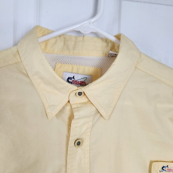 World Wide Sportsman Quick Dry Fishing Shirt L Mens Yellow Short Sleeve Vented - Picture 4 of 14